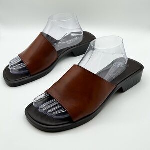 The Leather Collection Cognac Brown Slides Heeled Sandal Women’s Size 11